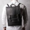 Chaplin Black Leather Laptop Backpack